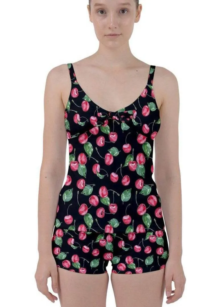 Retro Cherries Tie Front Two Piece Tankini