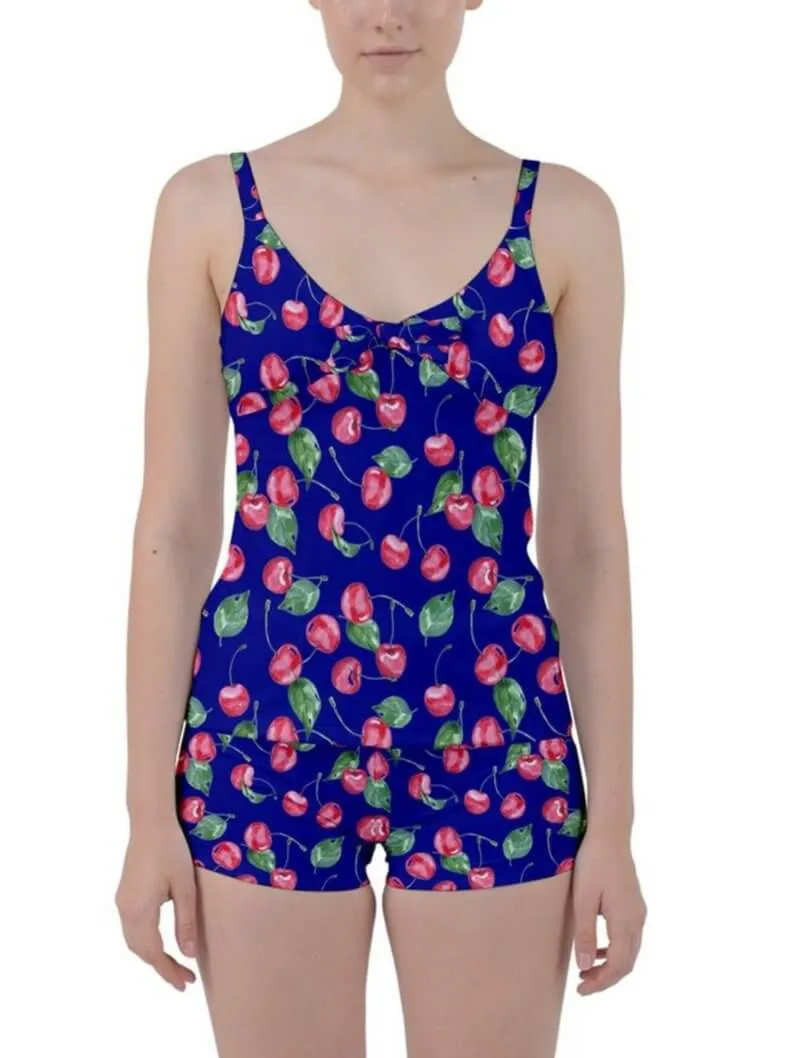 Retro Cherries Tie Front Two Piece Tankini