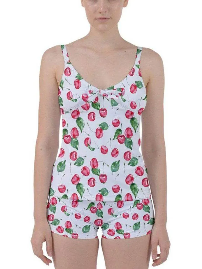 Retro Cherries Tie Front Two Piece Tankini