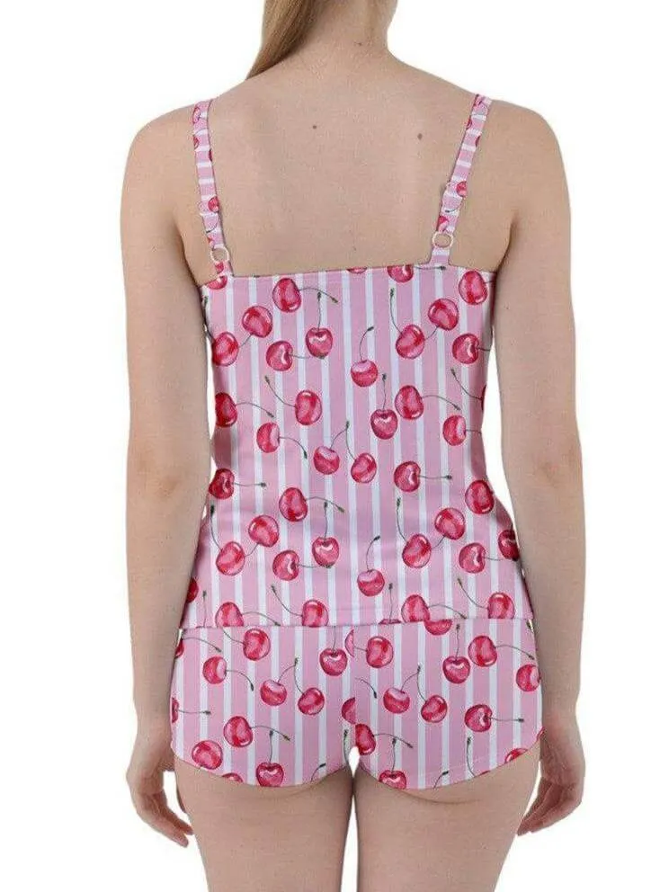 Retro Cherries Tie Front Two Piece Tankini