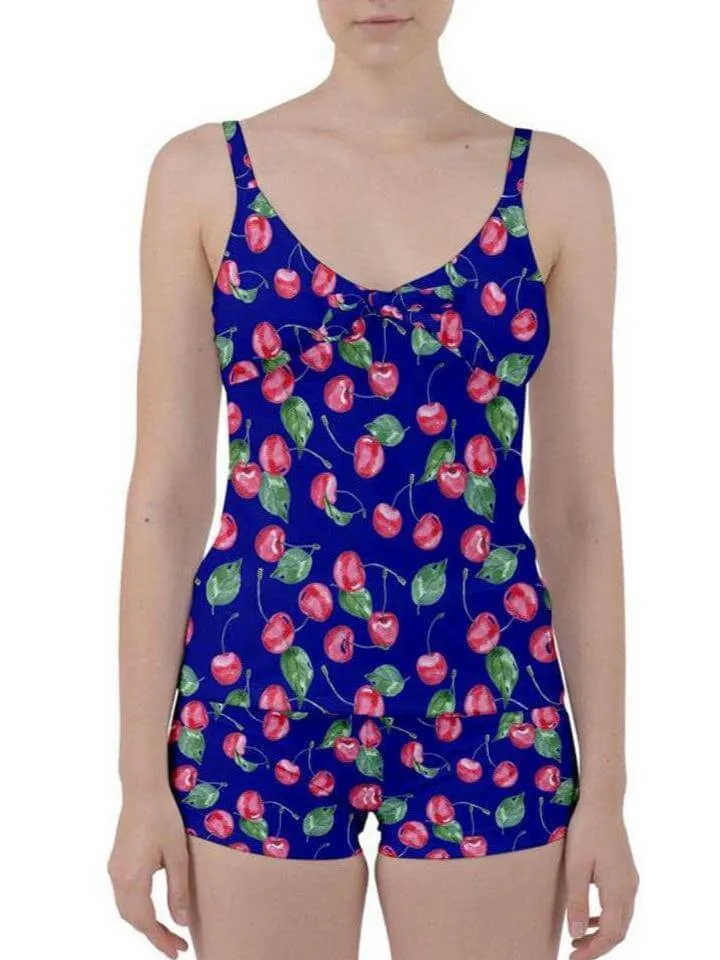 Retro Cherries Tie Front Two Piece Tankini