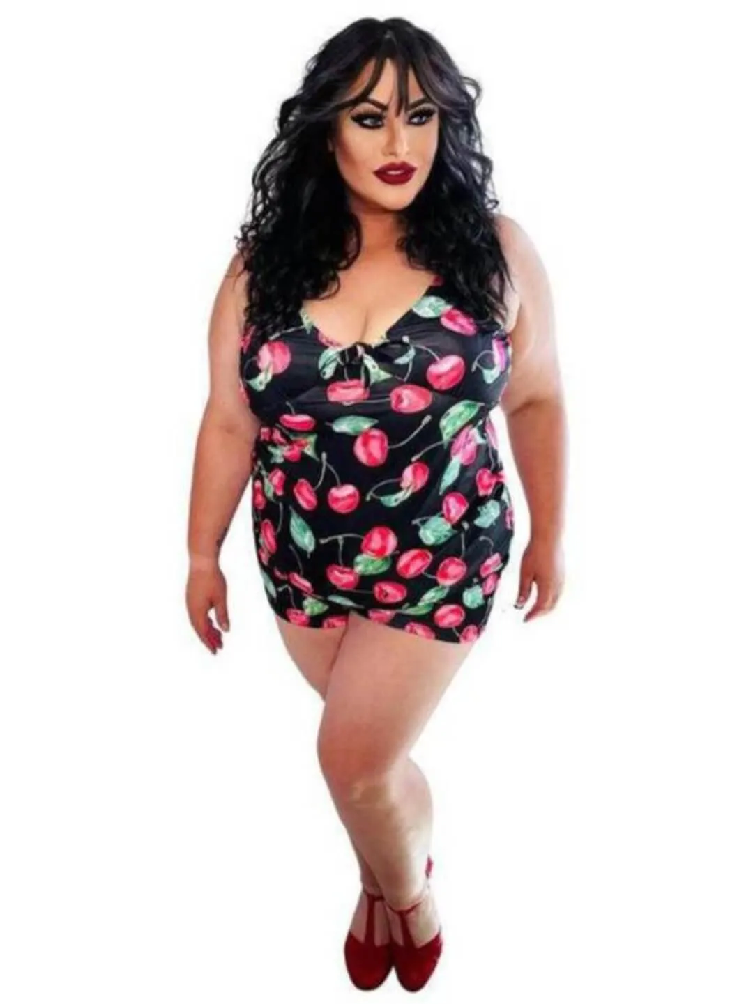 Retro Cherries Tie Front Two Piece Tankini