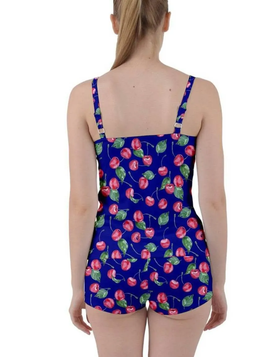 Retro Cherries Tie Front Two Piece Tankini