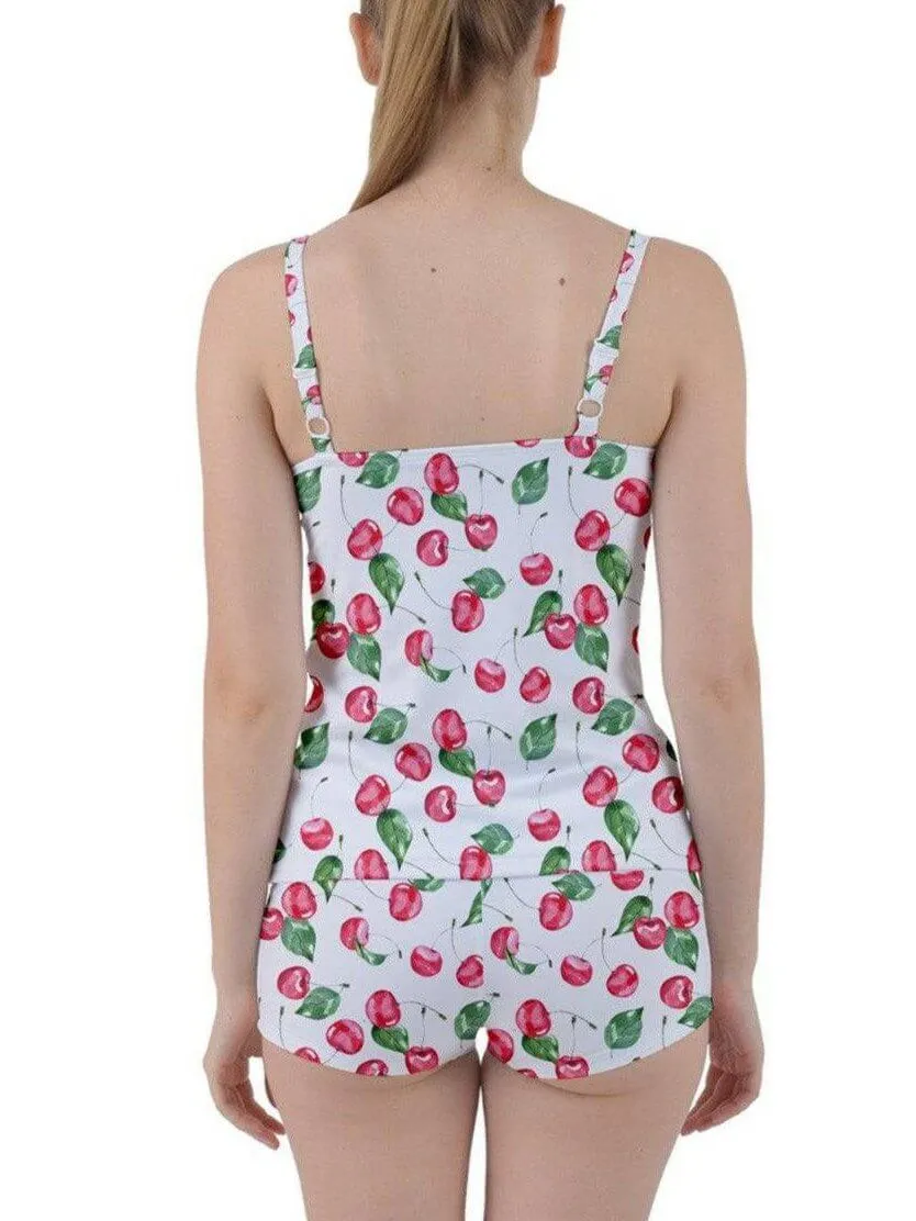 Retro Cherries Tie Front Two Piece Tankini