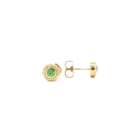 Round Tsavorite Stud Earrings with Rope Details in 14K Yellow Gold