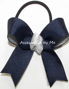 Sparkly Gymnastics Navy Silver Pigtail Bow