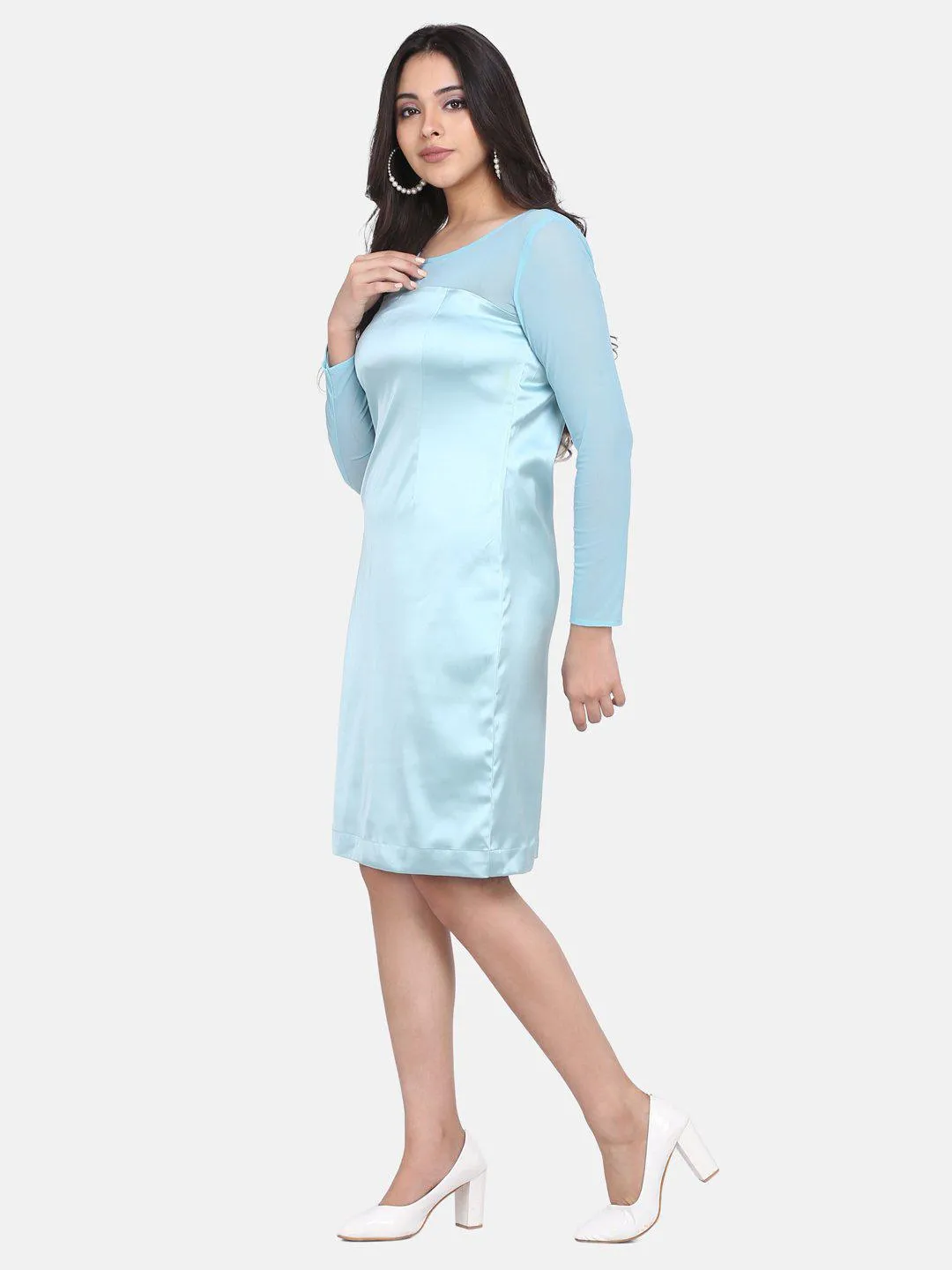 Stretch Satin Party Dress - Sea Green
