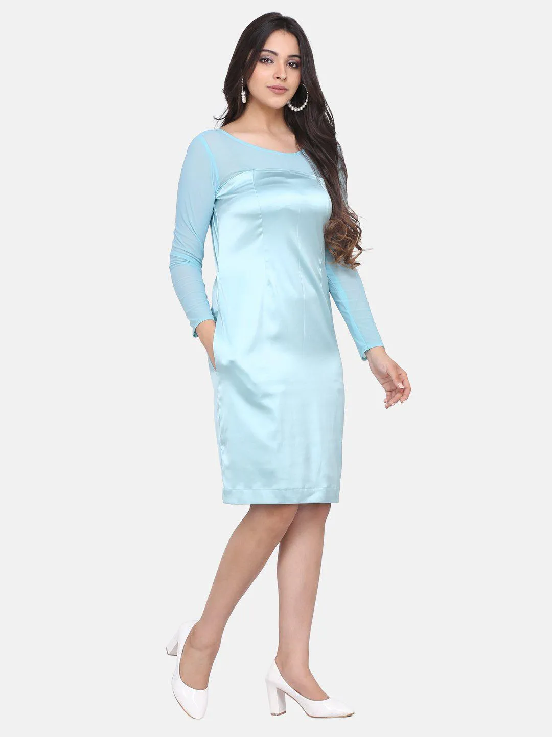 Stretch Satin Party Dress - Sea Green