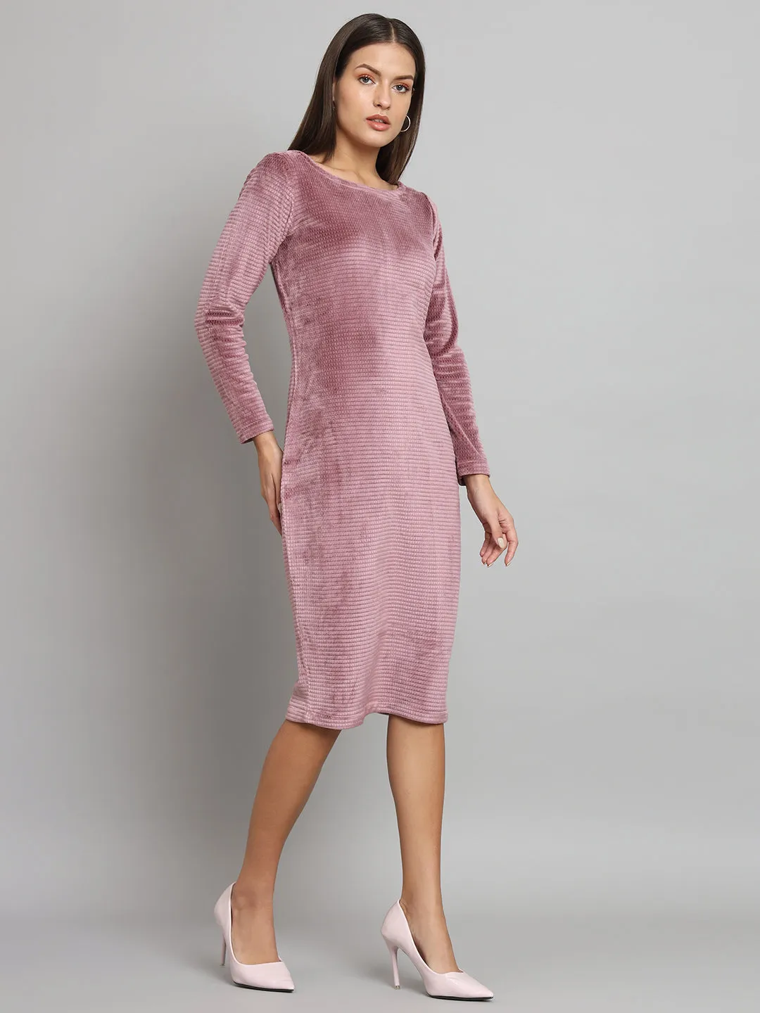 Stretch Velvet Dress- Dusty Pink