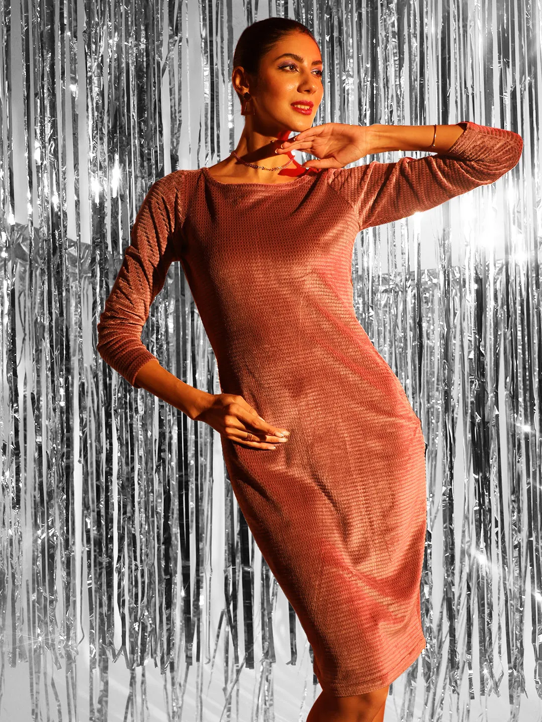 Stretch Velvet Dress- Dusty Pink