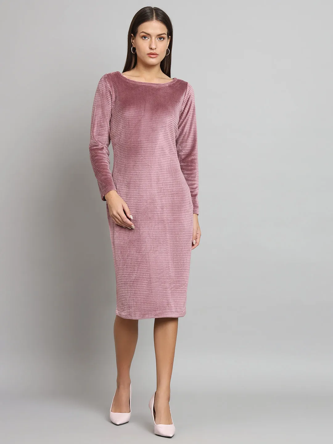 Stretch Velvet Dress- Dusty Pink
