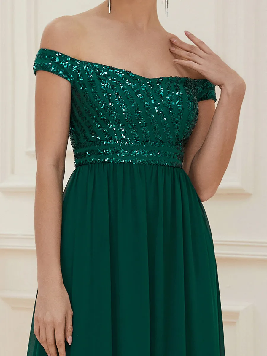 Striped Sequin Sweetheart Floor-Length Evening Dress