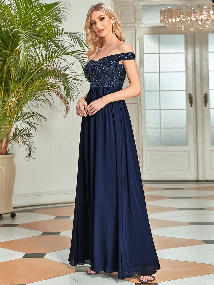Striped Sequin Sweetheart Floor-Length Evening Dress