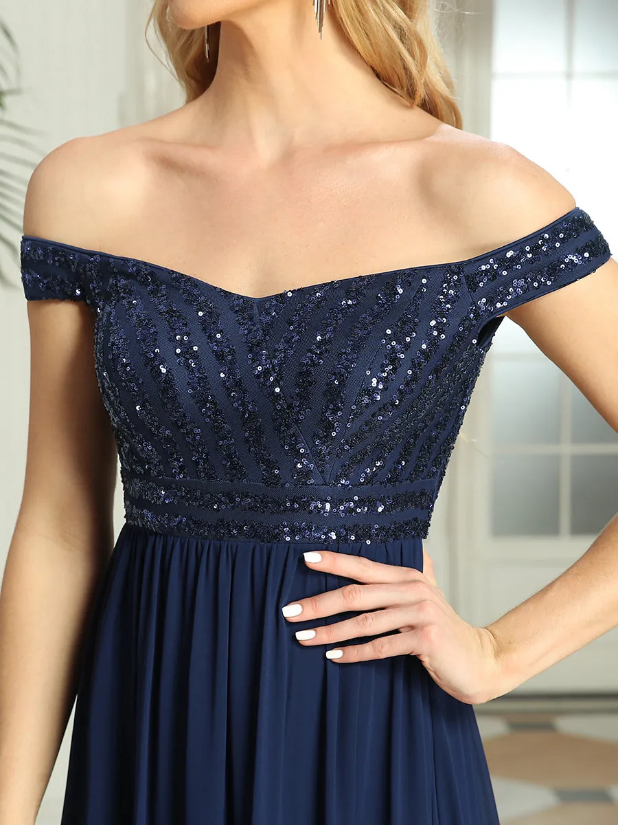 Striped Sequin Sweetheart Floor-Length Evening Dress