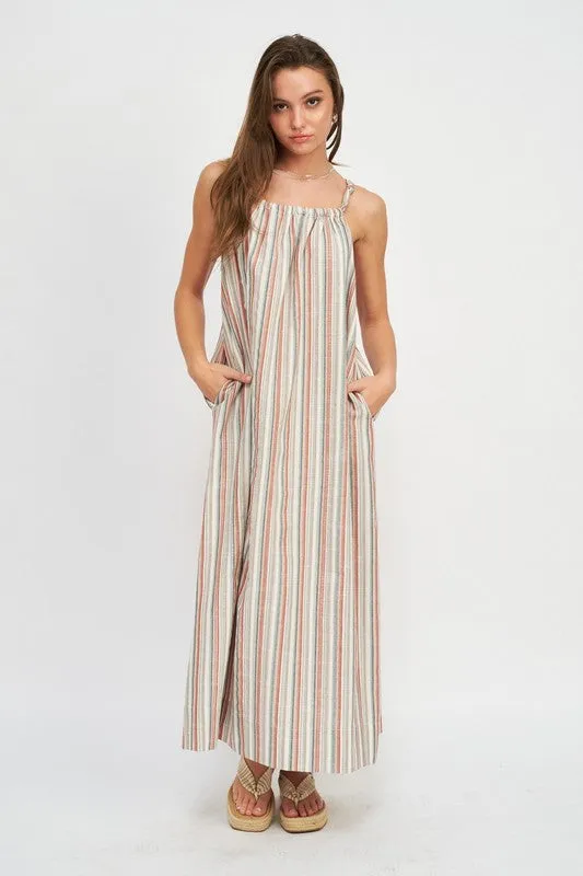 Summer Free Striped Maxi Dress With Pockets