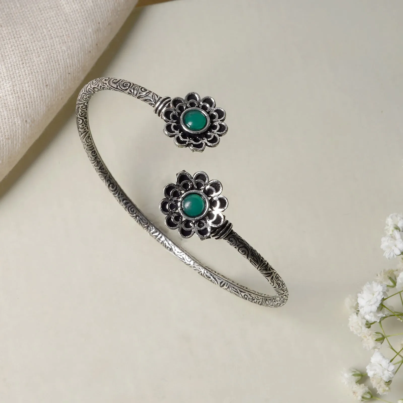 Teejh Chanralatha Silver Oxidised Floral Bracelet