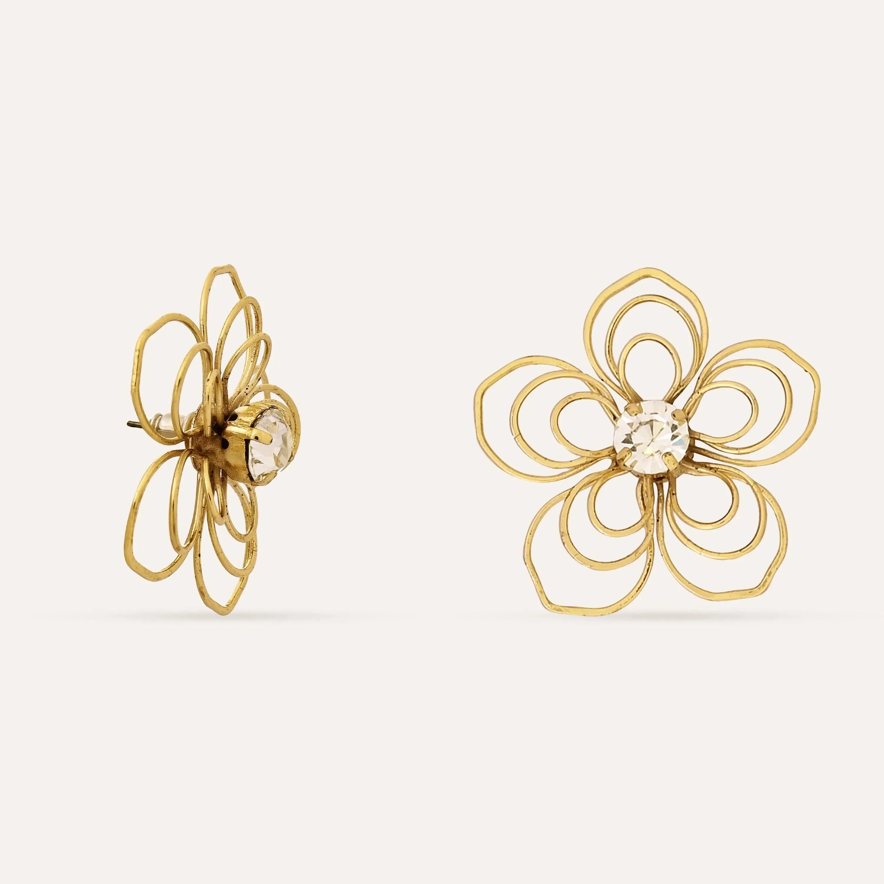 TFC Flower Power Statement Gold Plated Stud Earrings