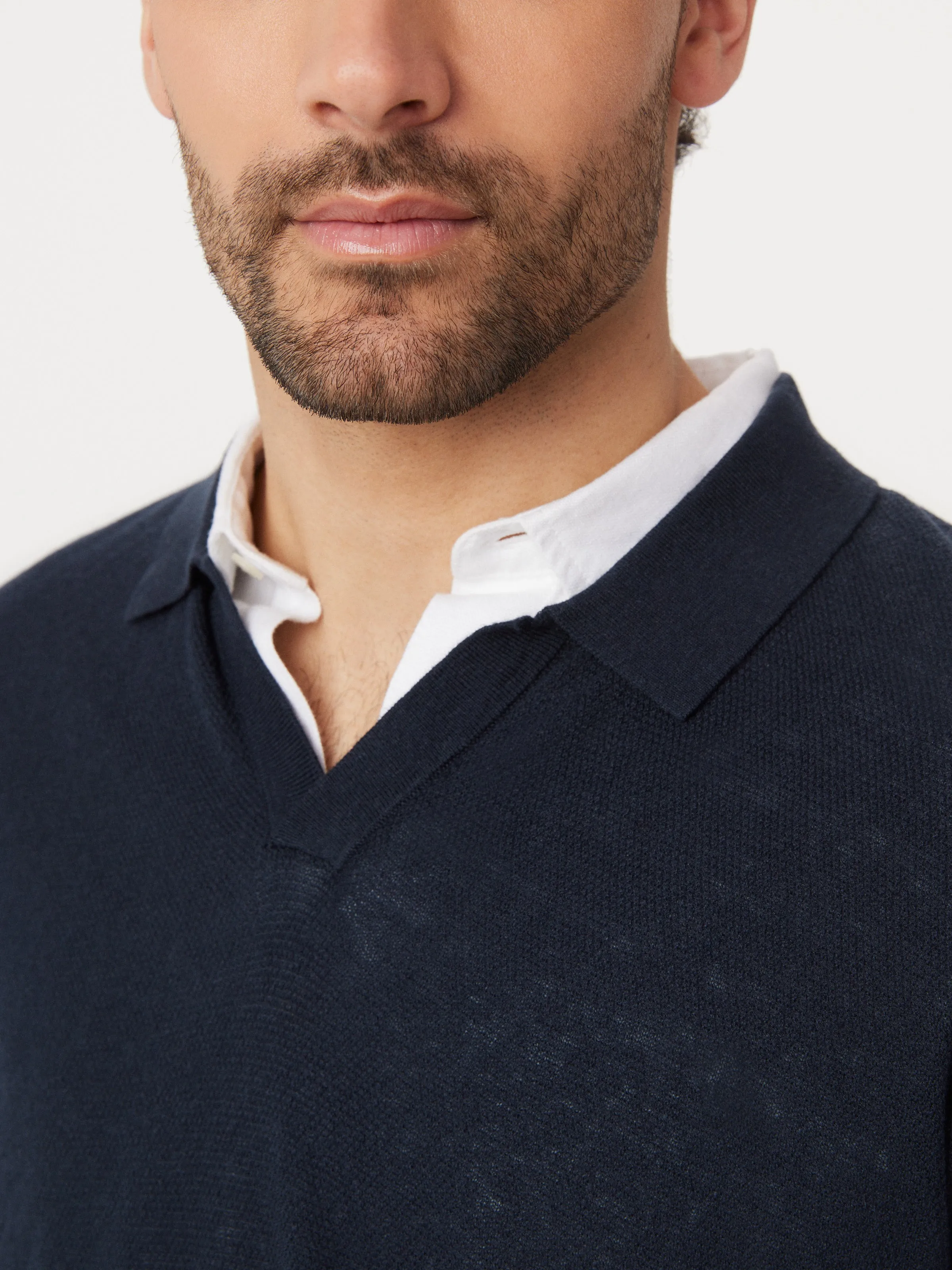 The Short Sleeve Linen Polo in Navy