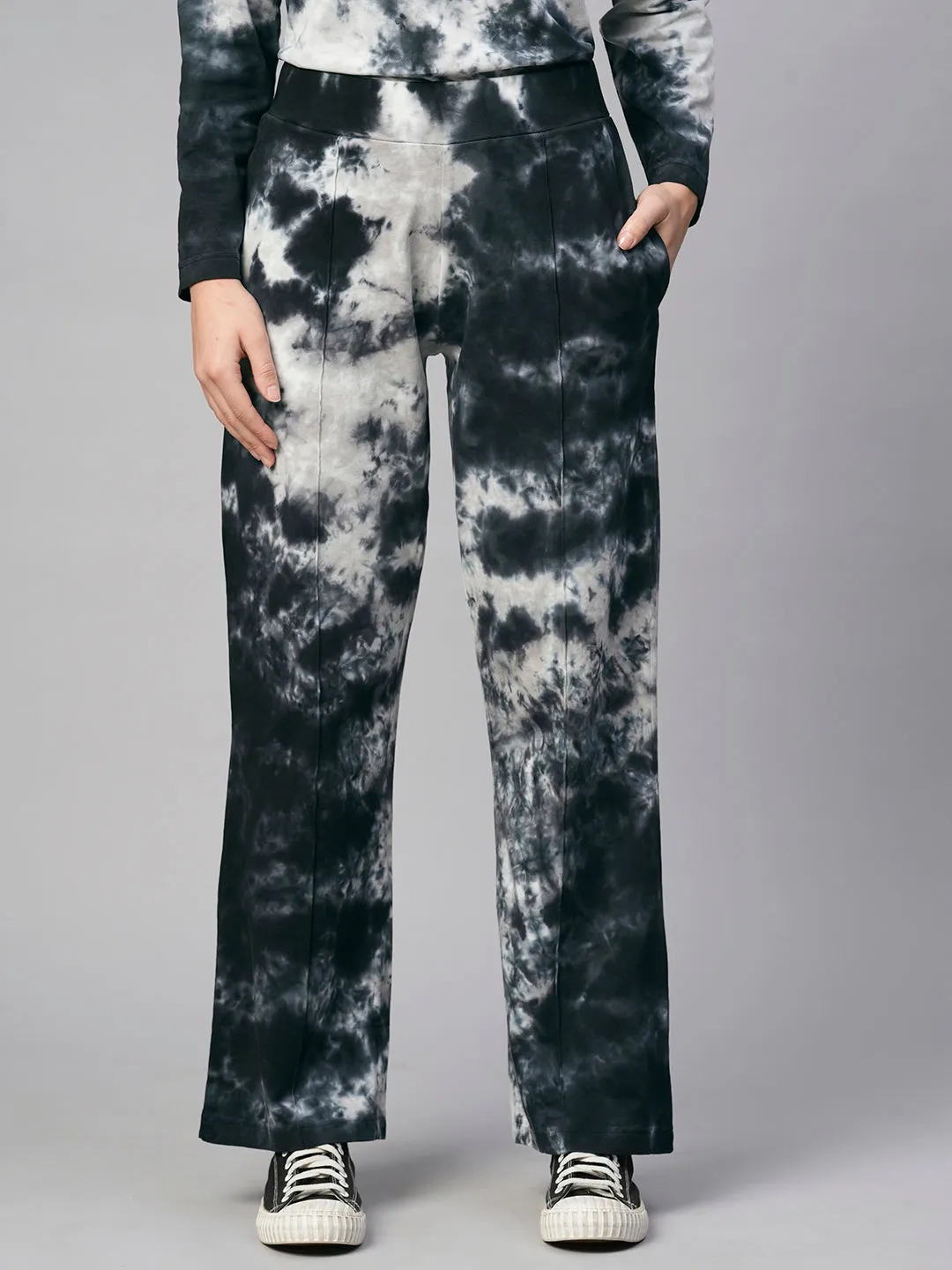 Women's Black Cotton Regular Fit Knit Pant