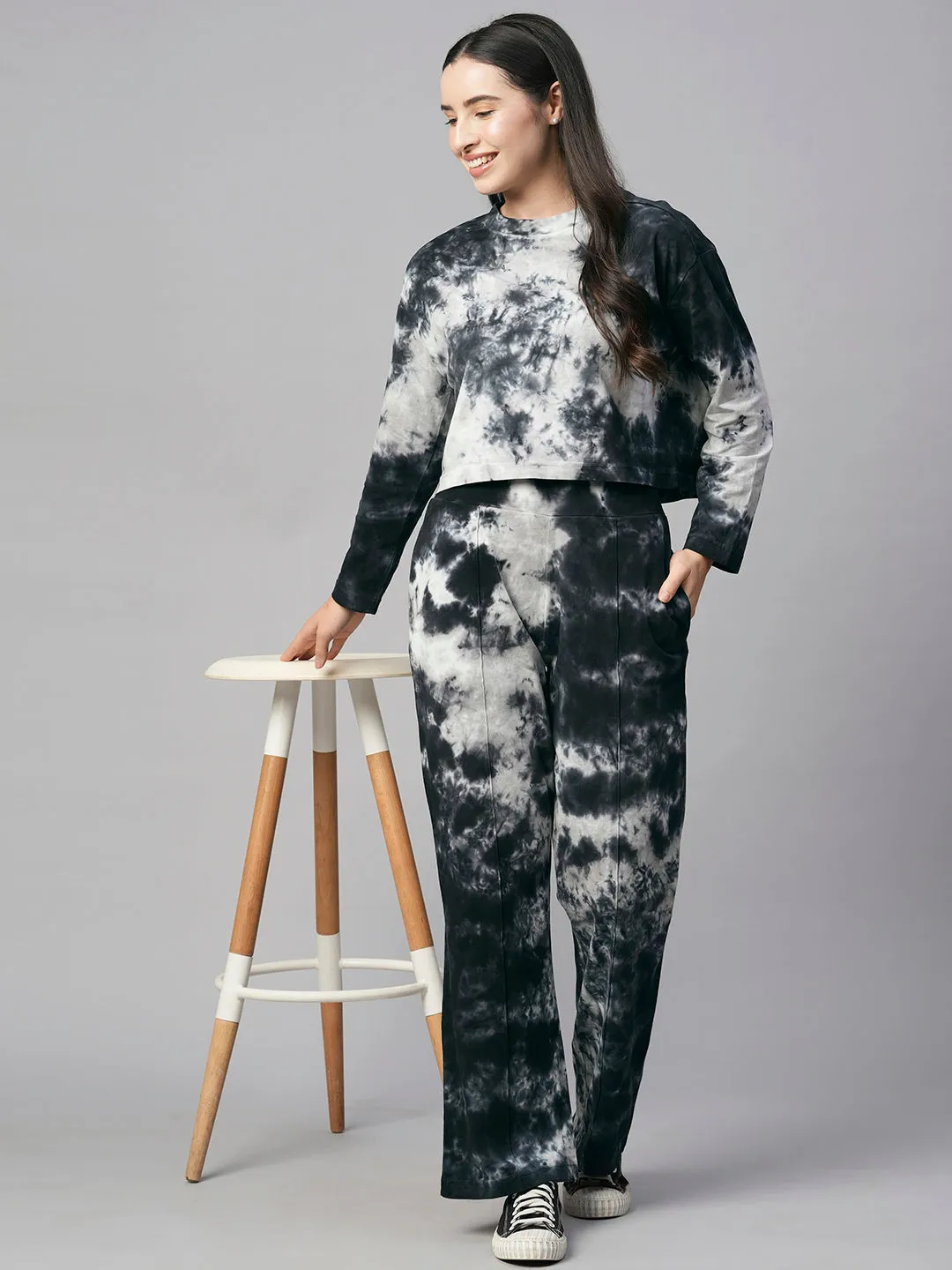 Women's Black Cotton Regular Fit Knit Pant