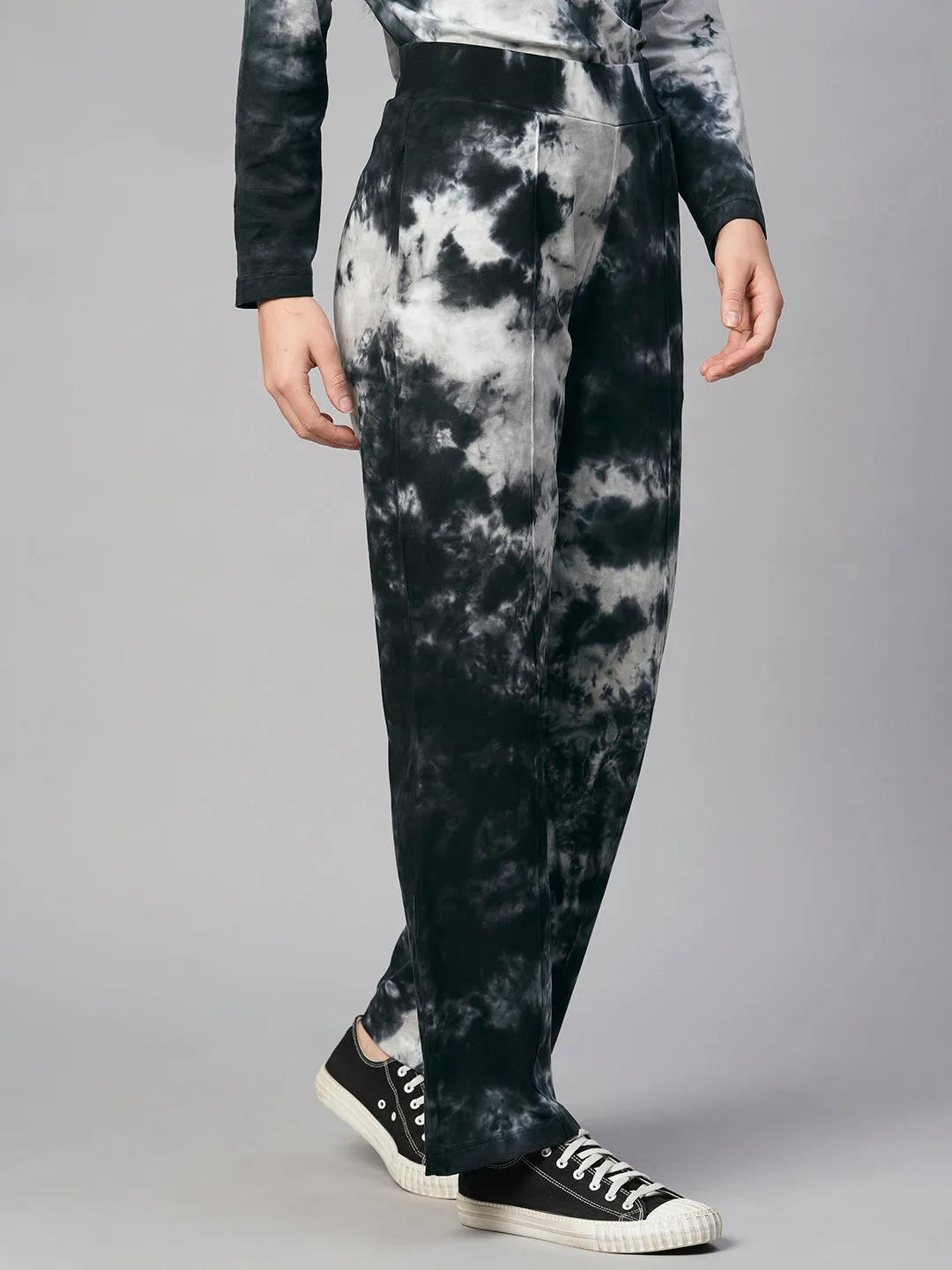 Women's Black Cotton Regular Fit Knit Pant