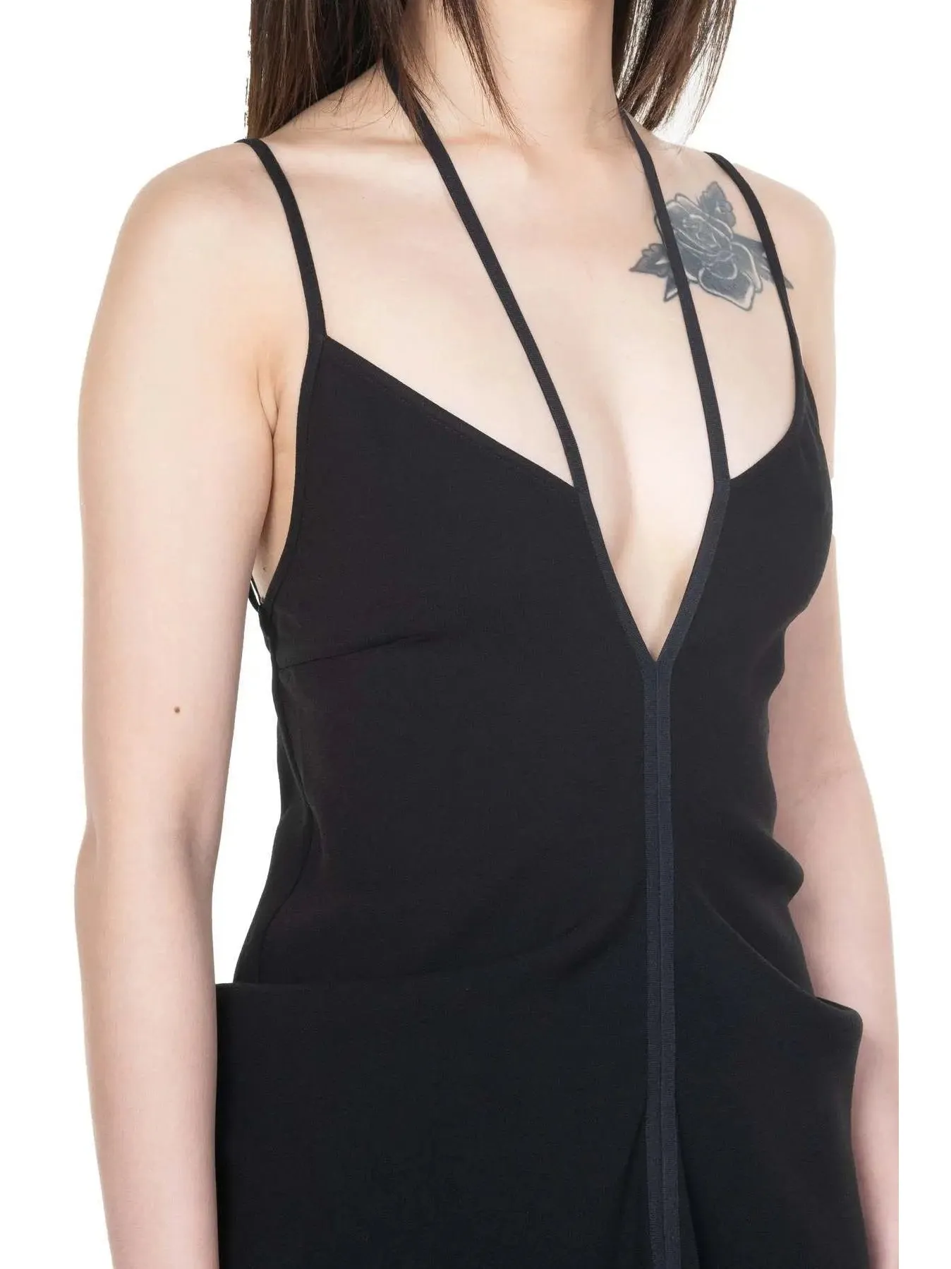 Women’s Black Draped V-Neck Backless Dress
