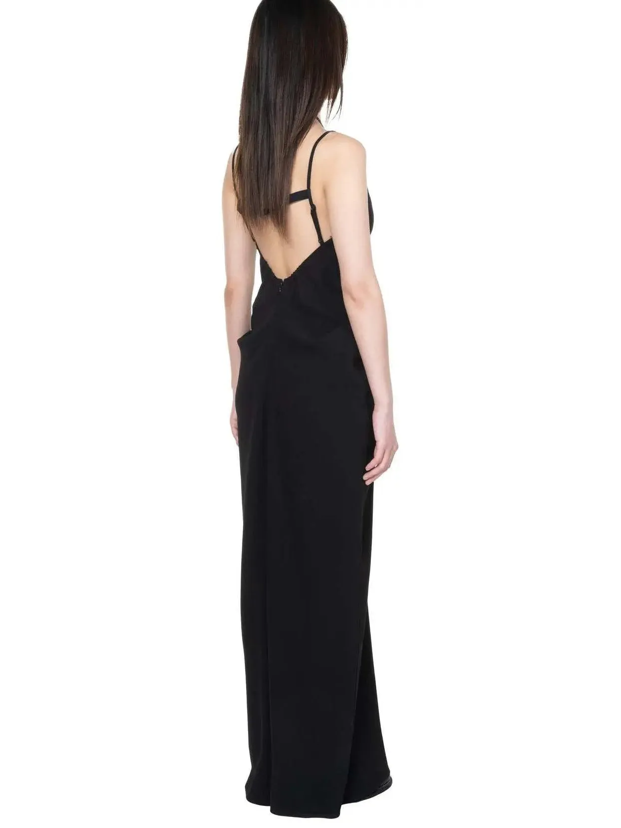 Women’s Black Draped V-Neck Backless Dress