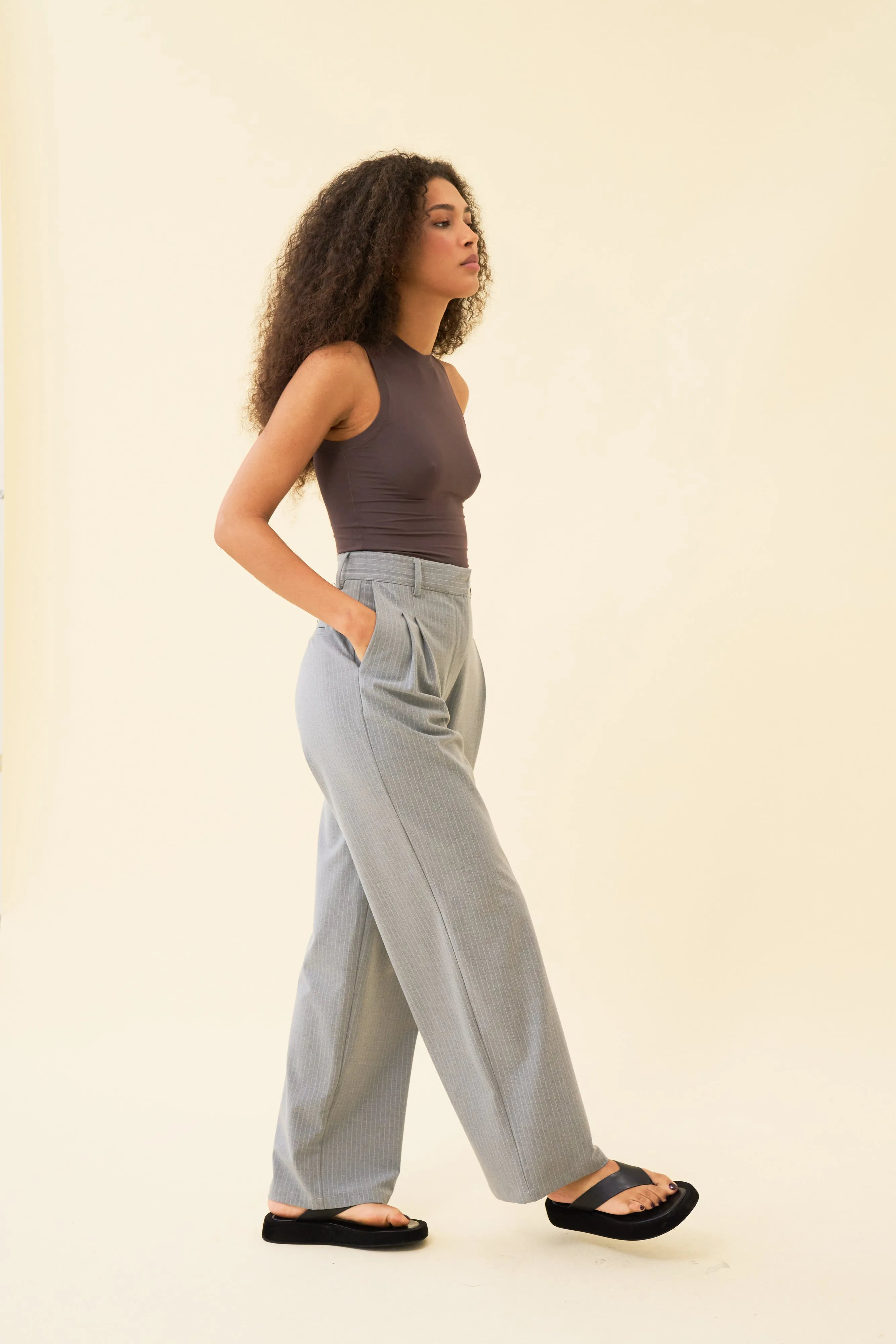 YANA TROUSER - LIGHT GREY PINSTRIPE