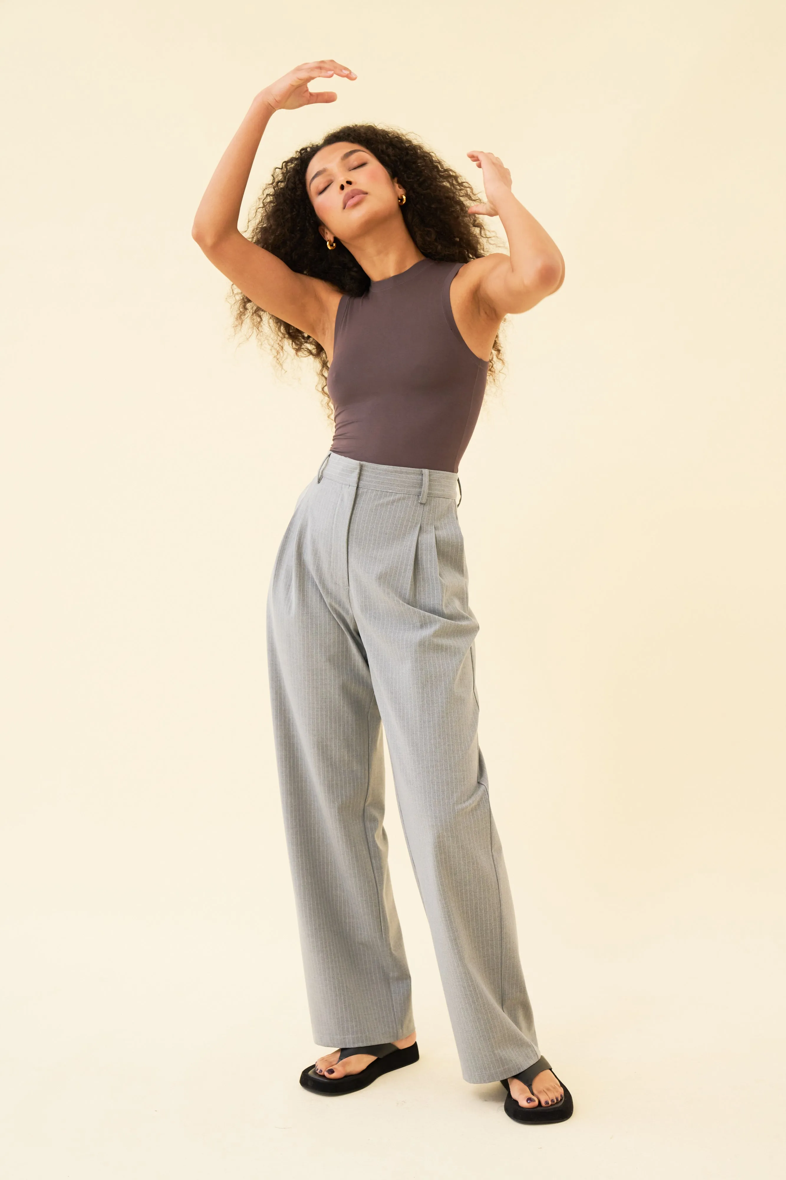 YANA TROUSER - LIGHT GREY PINSTRIPE