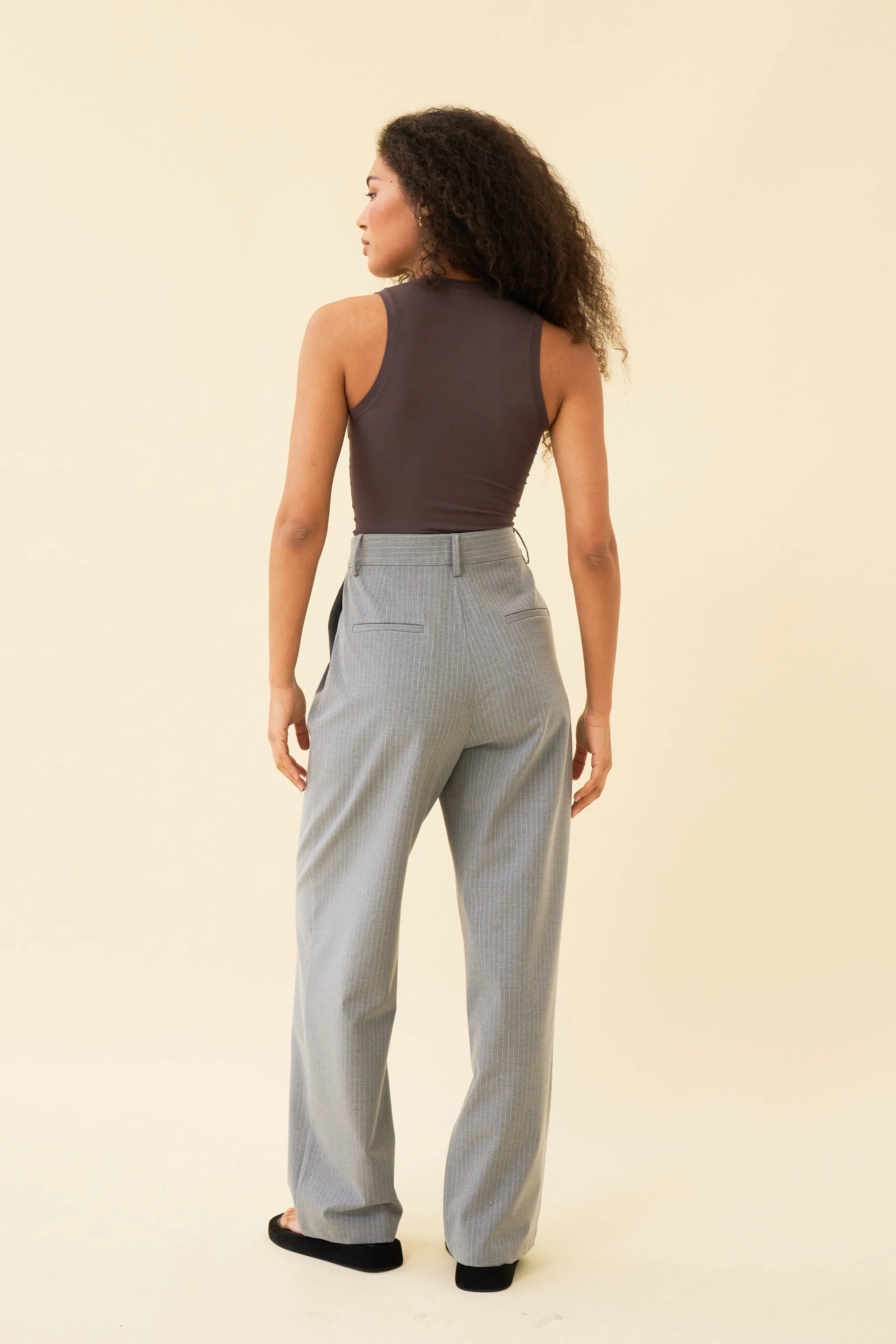 YANA TROUSER - LIGHT GREY PINSTRIPE