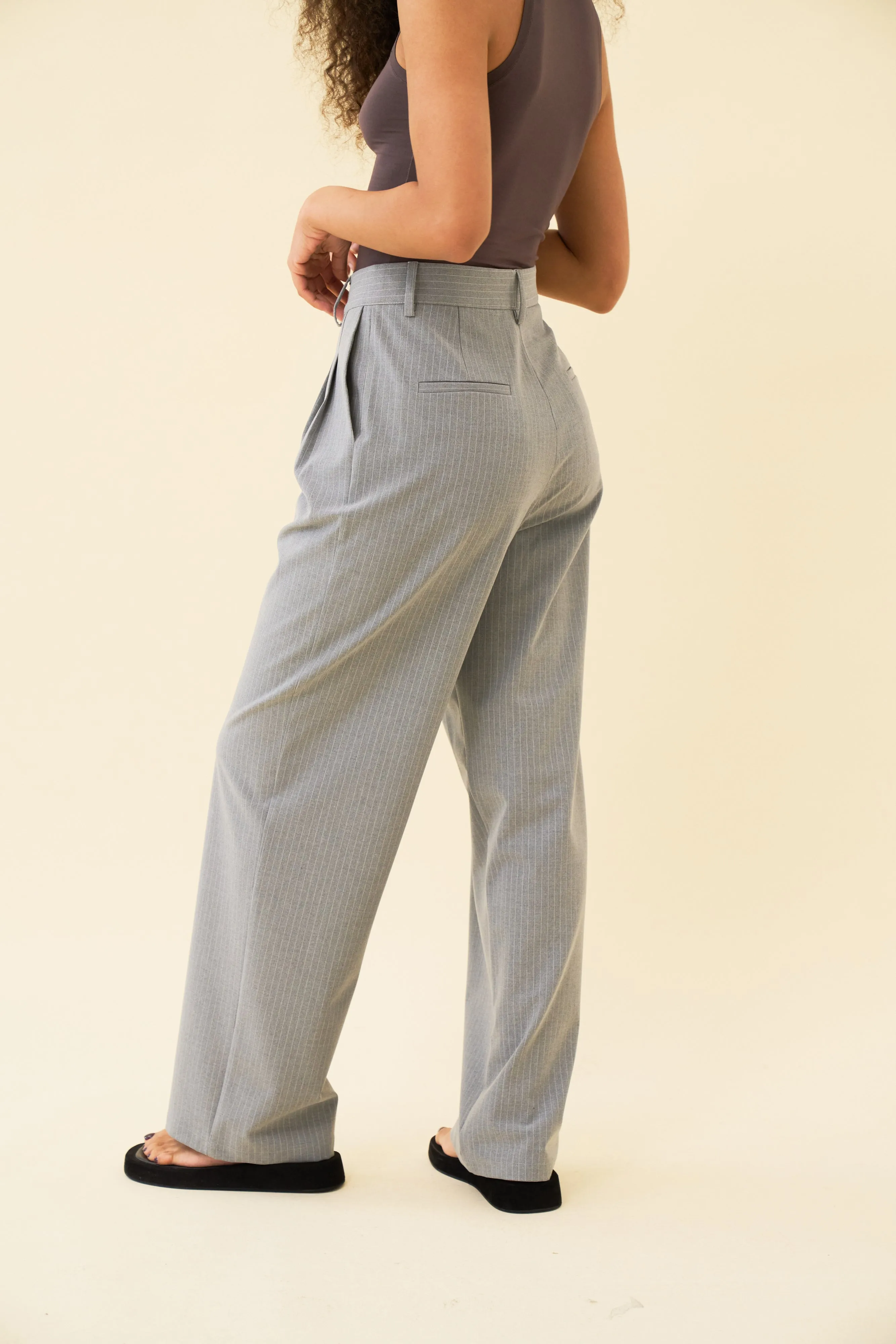 YANA TROUSER - LIGHT GREY PINSTRIPE